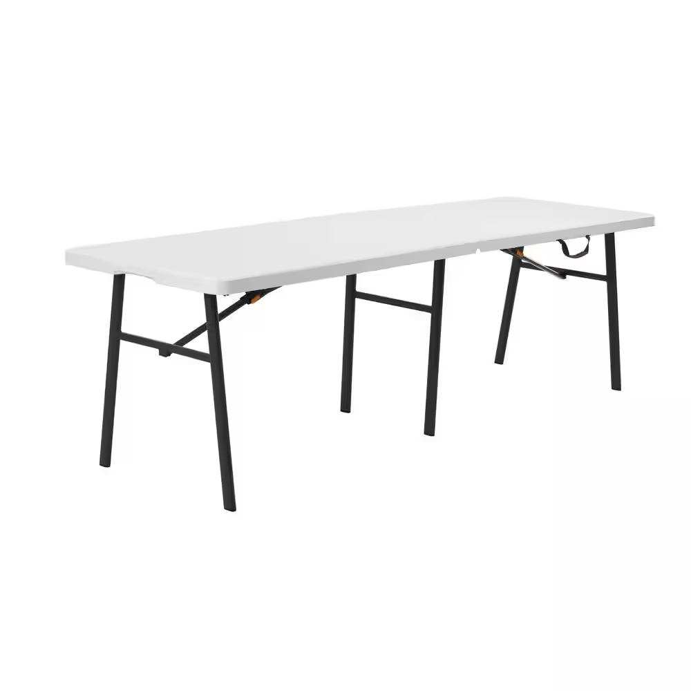 White 8-foot rectangular folding event table shown open